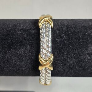 Two-Tone Twisted Cable Bracelet Silver-Colored Double Ropes Gold-Tone X Accent